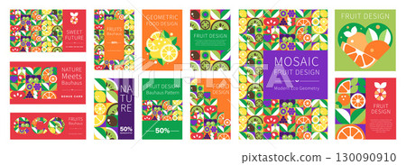 Fruit Banner and Poster, Card Set. Geometric Eco Pattern Backgrounds in a Vector Illustration 130090910