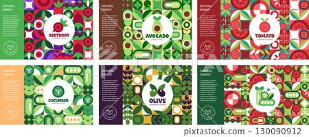 Vegetable Label Set. Mosaic Style Packaging and Logo Templates in a Vector Illustration 130090912