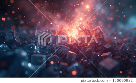 Surreal Cosmic Glass Shattering Into Radiant Digital Floating Cubes Surreal Cosmic Glass Shattering Into Radiant Digital Floating Cubes 130090982