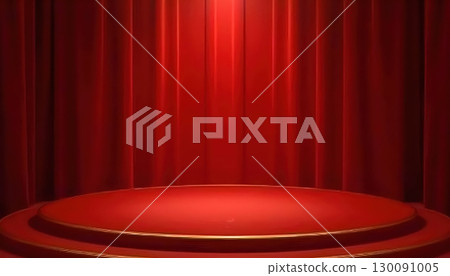 Luxurious Theater Ambience with Glowing Golden Reflections on Stage 130091005