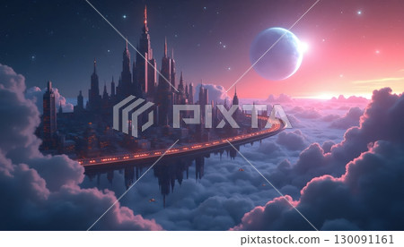 Surreal Galactic Background With 3D Stylized Luminous City Patterns 130091161