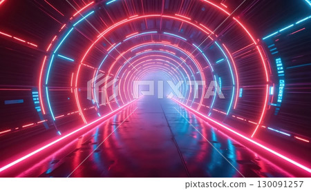 Vivid Rainbow Neon Cyberspace Corridor With Pulsating Light Streams Vivid Rainbow Neon Cyberspace Corridor With Pulsating Light Streams 130091257