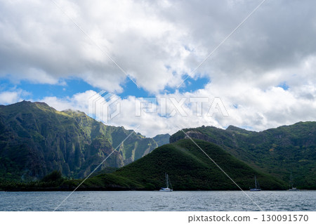 Majestic cliffs of Hakaui Bay, Nuku Hiva, Marquesas Islands, French Polynesia 130091570