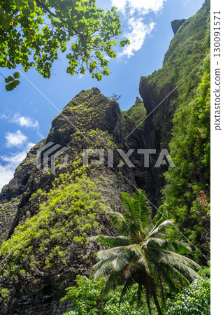 Trek to Vaipo waterfall, Hakaui Valley, Nuku Hiva, French Polynesia Trek to Vaipo waterfall, Hakaui Valley, Nuku Hiva, French Polynesia 130091571