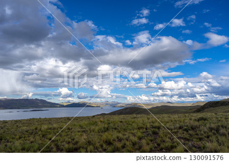 Storm clouds over Lake Lagunillas in the Peruvian highlands 130091576