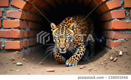 Wild Predator Escaping Brick Prison of Strength and Power Symbolism 130091648