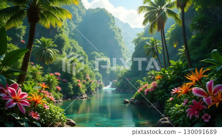 Colorful Tropical Garden Hidden Deep Inside Dense Wild Forest 130091689