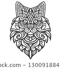 Wolf head Outline mandala arts isolated on white background 130091884