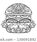 Burger Outline mandala arts isolated on white background 130091892