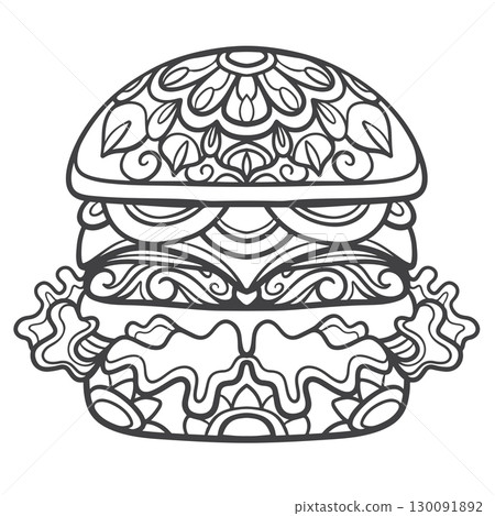 Burger Outline mandala arts isolated on white background Burger Outline mandala arts isolated on white background 130091892
