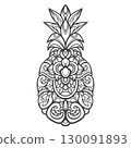Pineapple fruit Outline mandala arts isolated on white background 130091893