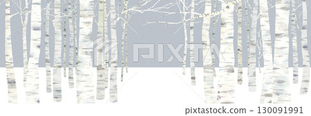 水彩畫描繪了冬季樺樹林中落葉的風景。水平橫幅背景。 水彩畫描繪了冬季樺樹林中落葉的風景。水平橫幅背景。 130091991