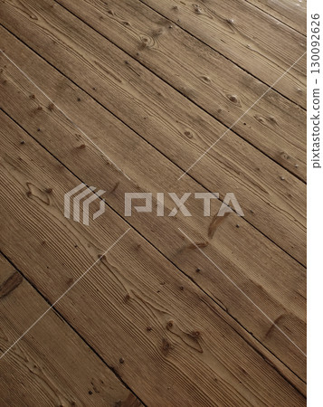 Diagonal wooden planks forming rustic floor in kokorin, czechia 130092626