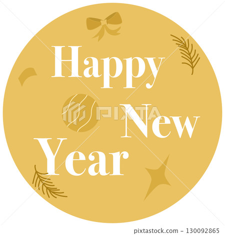 gold circle logo with Happy new year and cute ornament gold circle logo with Happy new year and cute ornament 130092865