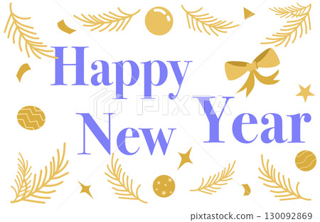 Happy New Year with golden and cute ornament Happy New Year with golden and cute ornament 130092869