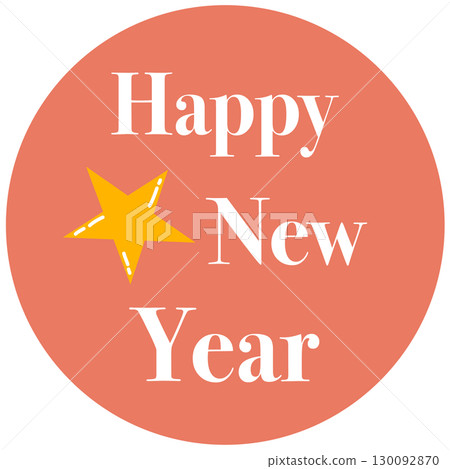 red circle logo with Happy new year and yellow star red circle logo with Happy new year and yellow star 130092870