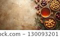 Delightful traditional Eid dishes for festive gatherings and celebrations copy space, banner 130093201