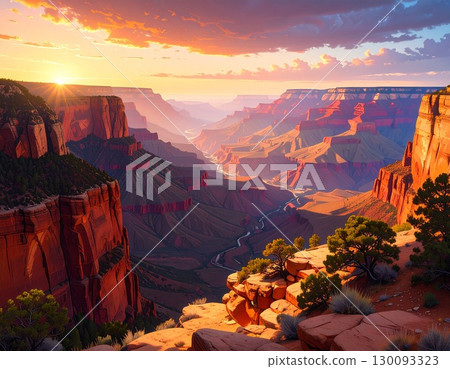 大峽谷在夕陽中染色 130093323