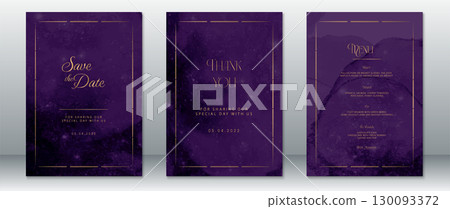 Watercolor Purple Wedding Invitation Set with Gold Border 130093372
