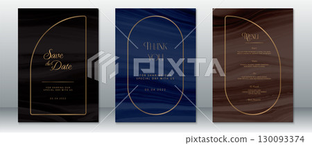 Elegant Marble Wedding Invitation Set with Gold Border in Black, Navy, and Brown 130093374