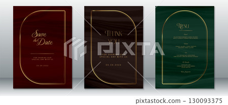 Luxury Wedding Invitation Set with Burgundy, Brown, and Emerald Green Marble and Gold Frames 130093375