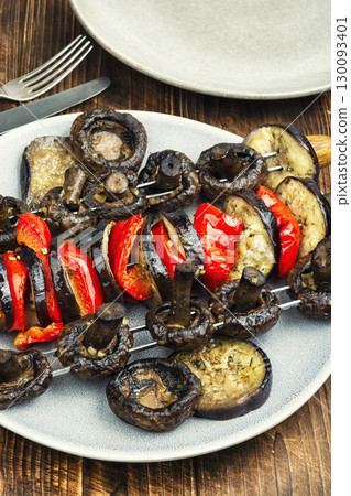 Grilled skewers with various vegetables. 130093401