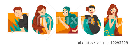 People Peeking and Looking Out of Shapes Vector Set 130093509