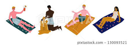 People Character on Beach in Summer Enjoy Outdoor Activity Vector Set 130093521