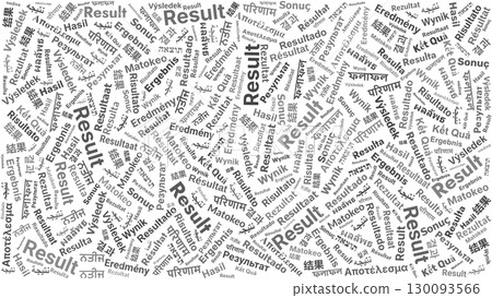 Result word cloud in multiple languages arranged diagonally on white background for poster, infographic, or presentation design 130093566