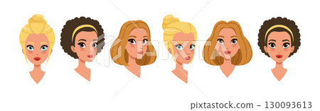 Woman Face Head with Different Hairstyle Vector Set Woman Face Head with Different Hairstyle Vector Set 130093613