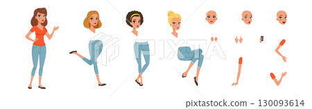 Woman Character with Separate Body Parts Vector Set Woman Character with Separate Body Parts Vector Set 130093614