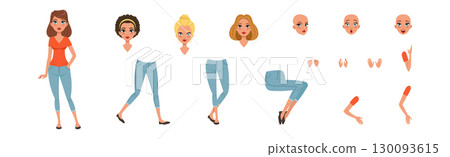 Woman Character with Separate Body Parts Vector Set Woman Character with Separate Body Parts Vector Set 130093615