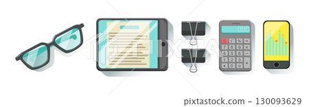 Different Workplace Object and Workflow Items Vector Set 130093629