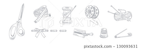 Sewing Hand Drawn Object and Tool Vector Set Sewing Hand Drawn Object and Tool Vector Set 130093631