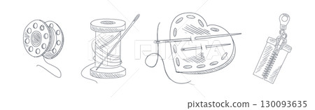 Sewing Hand Drawn Object and Tool Vector Set 130093635