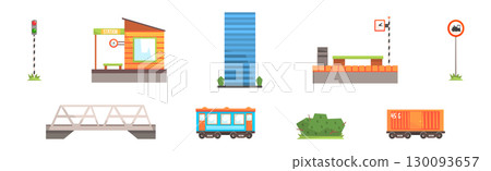 Train Station Object and Different Element Vector Set Train Station Object and Different Element Vector Set 130093657