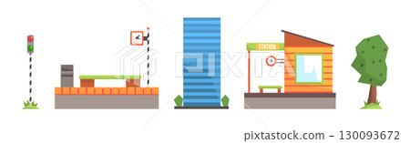 Train Station Object and Different Element Vector Set Train Station Object and Different Element Vector Set 130093672