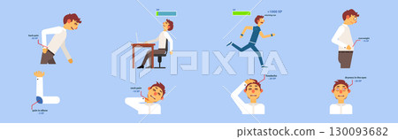 Office Syndrome Man Infographics Template Vector Set 130093682