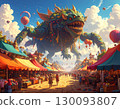 Huge temple building and merry-go-round 130093807
