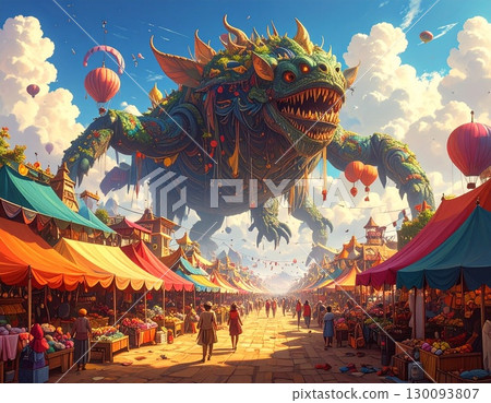 Huge temple building and merry-go-round 130093807