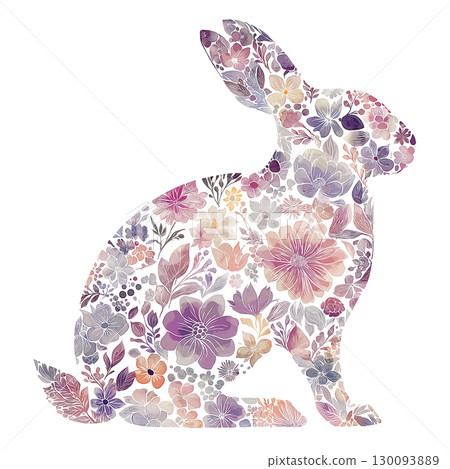 被花包圍的兔子的插圖 被花包圍的兔子的插圖 130093889