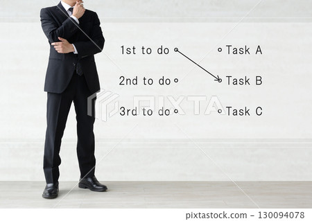 Image of a businessman thinking about the order of work to be done 130094078