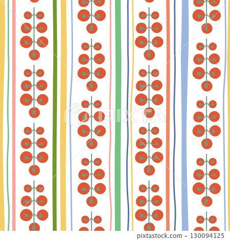 Tomatoes striped seamless pattern. Vector la dolce vita dining background, Italian summer print, wallpaper. 130094125