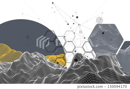 Abstract wireframe background. Modern science or technology art elements. Surface illustration. Abstract wireframe background. Modern science or technology art elements. Surface illustration. 130094170
