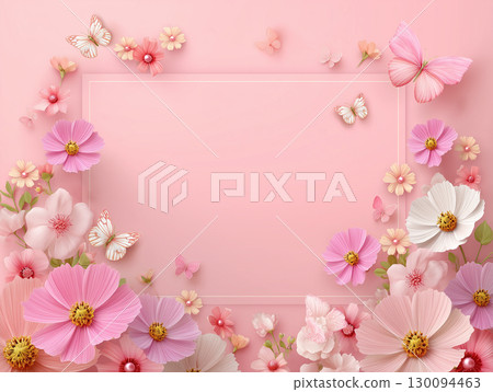 Pastel colored butterflies and petals 130094463
