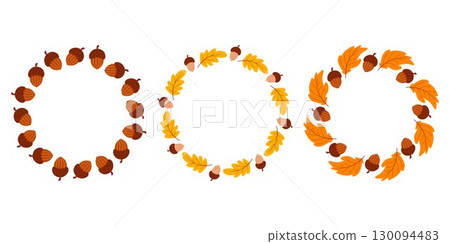 Set of autumn wreaths made of acorns and oak leaves Set of autumn wreaths made of acorns and oak leaves 130094483