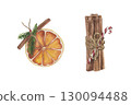 Christmas homemade decorations with dried orange, cinnamon, candy cane. The aroma of bouquets. Cozy decor 130094488