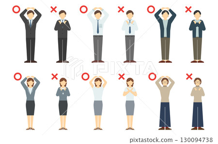 平面插畫：穿著西裝的男人和女人豎起大拇指（正面） 130094738