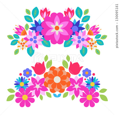 Colorful Mexican Floral Ornament Vector 130095181