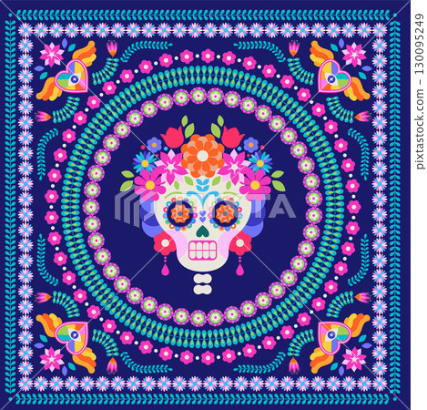 Mexican Sugar Skull Floral Frame 130095249